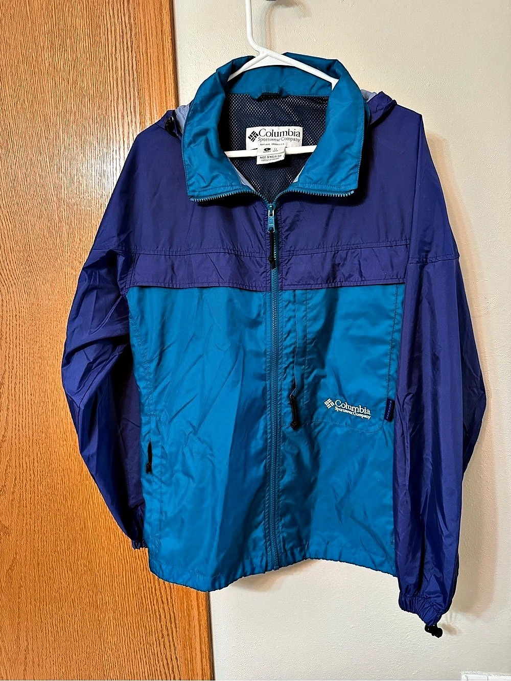 Vintage Columbia Windbreaker Womens Size L Full Zip Retro Blue & Turquoise